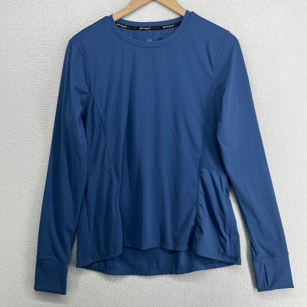SPYDER Top Womens L Active Baselayer Performance Thumbholes Athletic Blue
